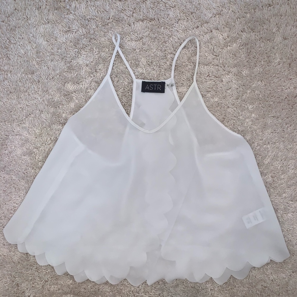 ASTR sheer white scalloped tank size S